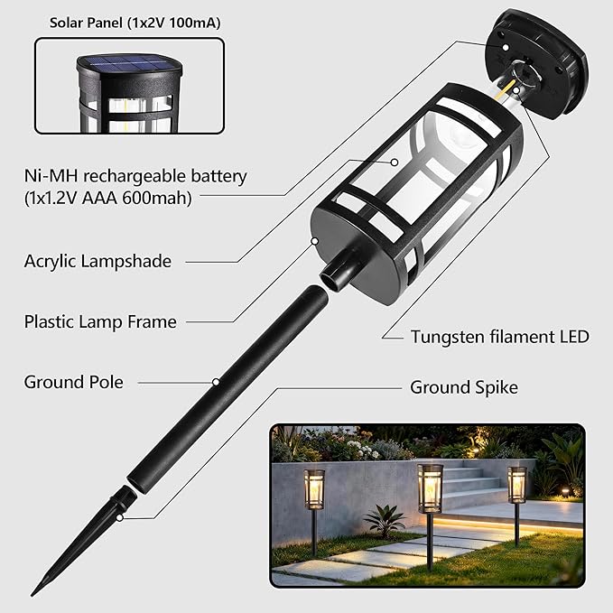 6 Pack Outdoor Solar Pathway Lights - Solar Landscape Lights Outdoor Walkway Solar Garden Lights for Lawn Path Yard Decor (Warm White)