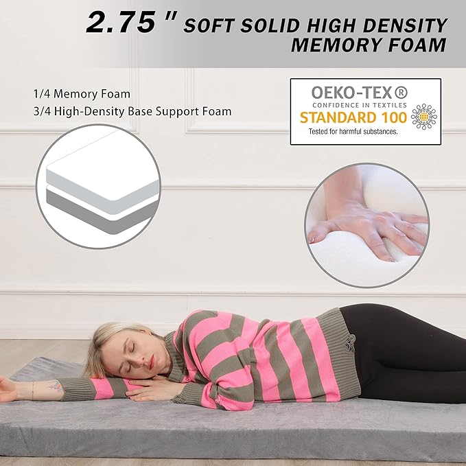Betterhood Memory Foam Camping Mattress | Potable Backpacking Sleeping Pad W/Waterproof Cover &amp Carry Bag | Roll Up Cot Mattress for Floor TravelCamping | Kids Single or Twin