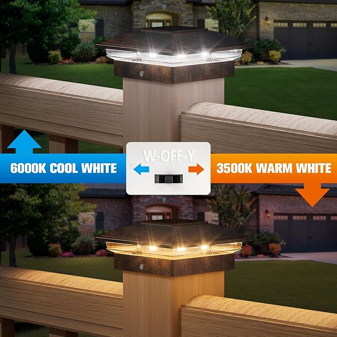 VOLISUN Solar Post Cap Light Outdoor 16packSolar Deck Fence - Post Lights Waterproof for 4x4 Wooden/4x4 Vinyl with Warm White/Cool White for Garden/Patio/Porch