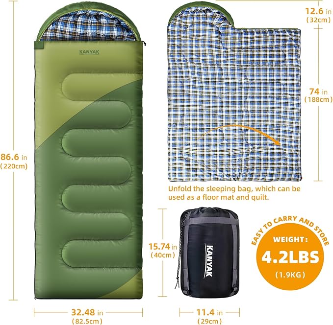 Camping Sleeping Bag 32℉ Sleeping Bags for Adults Kids Teens Cold Weather Warm Sleeping Bag Winter for 3-4 Season Camping Camping Gear Equipment Traveling and Outdoors