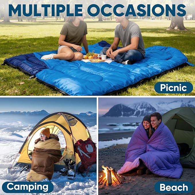 PTEROMY Sleeping Bags for Adults Lightweight and Machine Washable Water Resistant Backpacking Camping Sleeping Bag for Warm Cold Weather Camping Essentials for Hiking Travel
