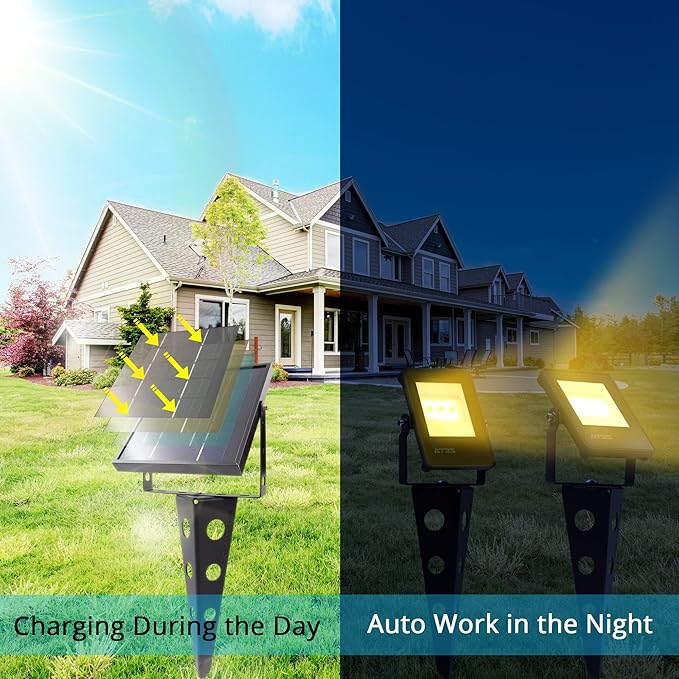 Solar Spotlights Outdoor Waterproof Zeta 3-in-1 Spot Lights Metal Warm White Auto On/Off Dusk to Dawn Landscape Flag Pole Uplights for Outside House Trees Garden Yard Driveway Pathway Lawn