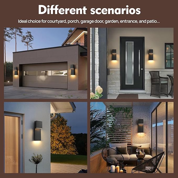 Modern LED Large Outdoor Wall Light 3000K 28W IP65 Waterproof Integrated LED Outdoor Wall Sconce Anti Rust Black Porch Lights Exterior Lighting Outside Lights Fixture for GarageBalconyBackyard 1PACK