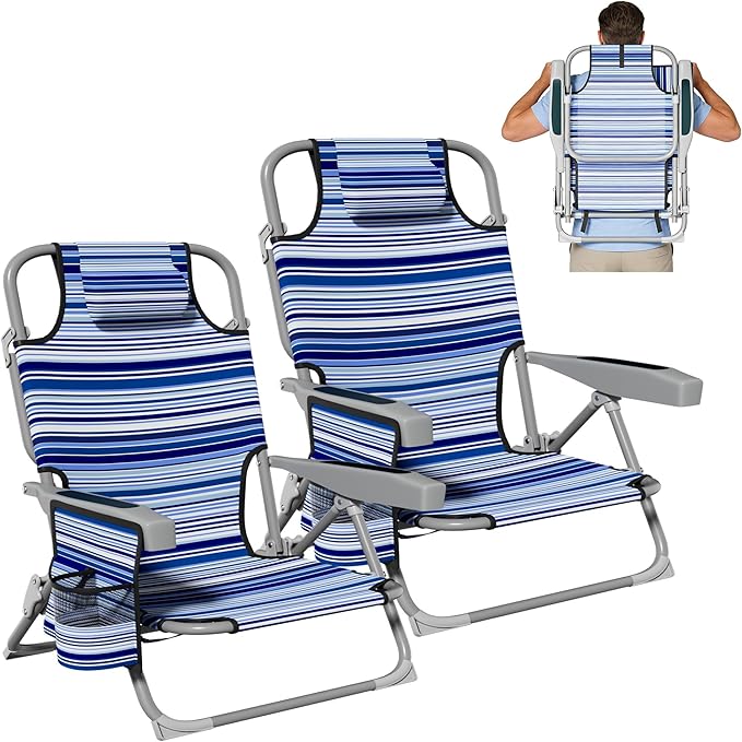 Lightweight Portable Beach Chair for Adults 350 LBS Capacity Backpack Beach Chair Reclining Beach Chair with 5-Position Lay Flat Large Cup Holder for Beach Camping Sports