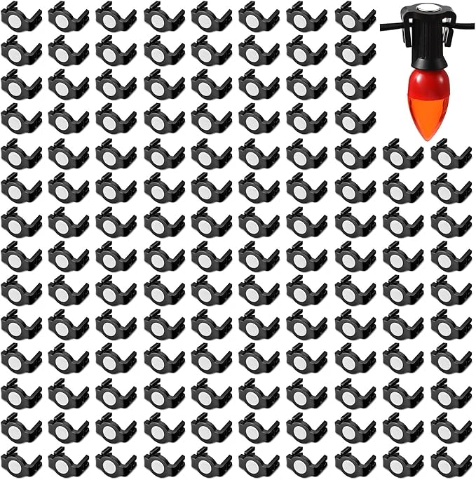 Frienda 200 Pieces C9 Magnetic Christmas Light Clips Magnet Christmas Socket Clips Hooks for Sockets Roof Gutters Outside Patio Holiday Lighting (Black Round)