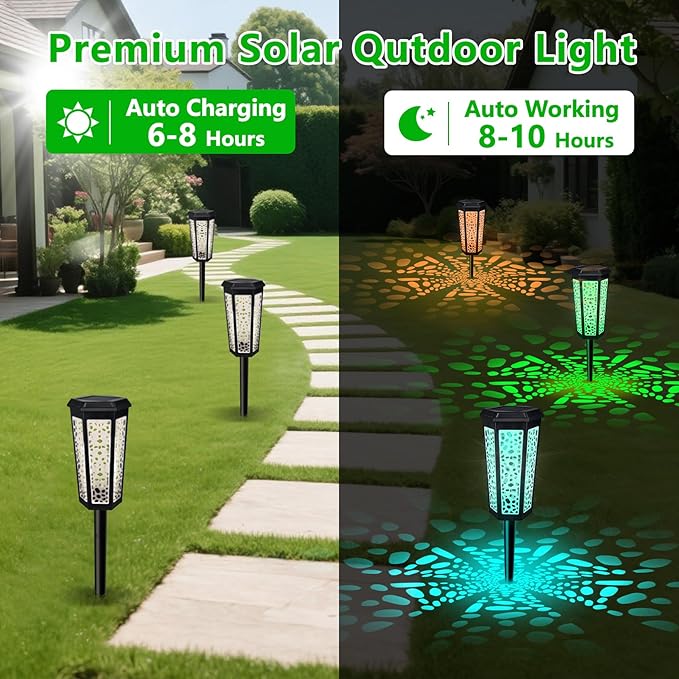 4 Pack Solar Pathway Landscape Lights - RGB Color Changing &amp Warm White Outdoor Waterproof Solar Yard Lights 2 Lighting Modes for Garden Patio Walkway Driveway &amp Sideway