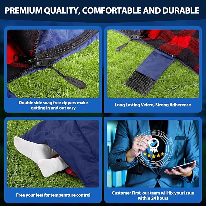 XL Queen Size 2 Person Double Sleeping Bag for Adults Lightweight Compact with Flannel Liner &amp Thermolock Draft Tube Machine Washable All Season Camping Travel