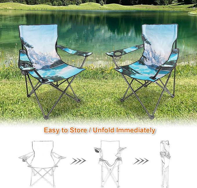Northroad 2 Pack Camping Chairs Portable Camp Chairs Folding Lawn Chairs with Cup Holder for Outdoor Camping Hiking Travel Patio Beach Picnics