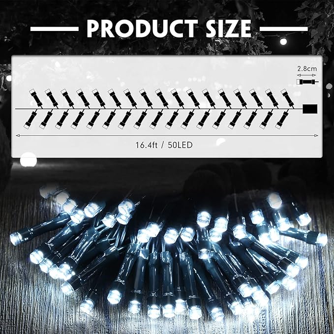 Tuanse 12 Pack Battery Operated Outdoor Christmas Tree String Lights16.4 ft Mini Light Outdoor Christmas Lights with 50 Led of Dark Green Cable Lighting for Bedroom Garden Yard (White Light)