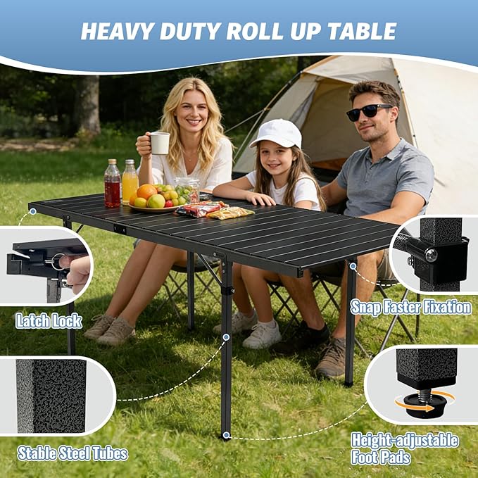 29.9 Tall Folding Camping Table for 2-6 Person 54.7 Large Aluminum Foldable Table Outdoor with Carry Bag
