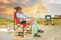Outdoor Freestyle Rocker Camping Chair Portable Folding Rocking Chair with Solid Armrests Drink Holder Comfortable Backrest Red