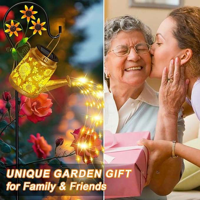 Sunflower Solar Watering Can Lights Outdoor Waterproof Garden Lanterns with Shepherd Hook Solar Garden Decor for Yard Outdoor Landscape Pathway Gift for Women Mom Grandma 2 Pack