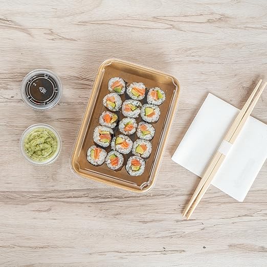 Restaurantware-LIDS ONLY: Matsuri Vision 7.4 x 5.2 x 1.2 Inch Lids For Sushi Containers 100 Airtight Lids - Containers Sold Separately No-Fog Design Clear Plastic Dome Lids For Sushi Boxes