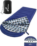 Sportneer 0 Degree Sleeping Bag for Cold Weather XL Winter Sleeping Bag for Adults Flannel Lined Camping Sleeping Bag 32°F–59°F Rated 87 x 33.5 4.4 lbs Detachable Hood Compression Sack