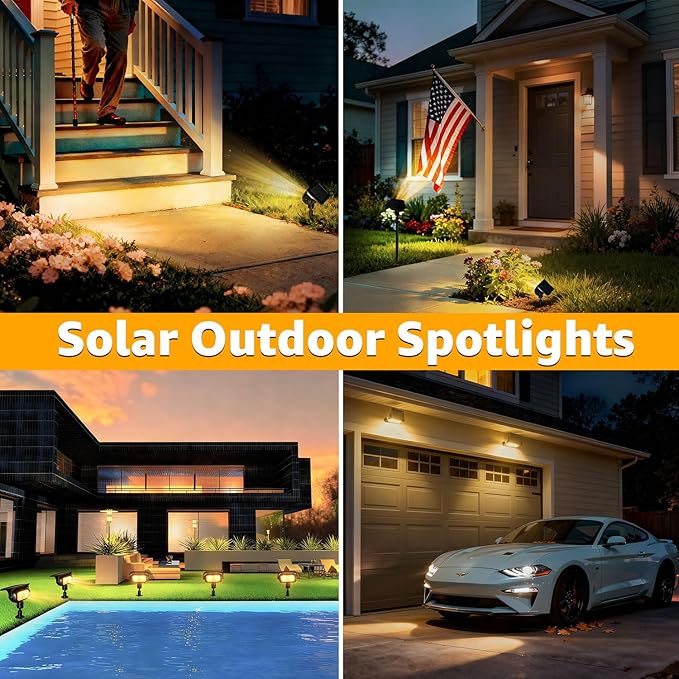 Ollny Solar Lights Outdoor Waterproof IP65 4 Pack Super Bright LED 2 Lighting Modes 360° Rotation Solar Spot Lights Outdoor Auto On/Off Landscape Lighting for Yard Garden Pathway 3000K Warm White