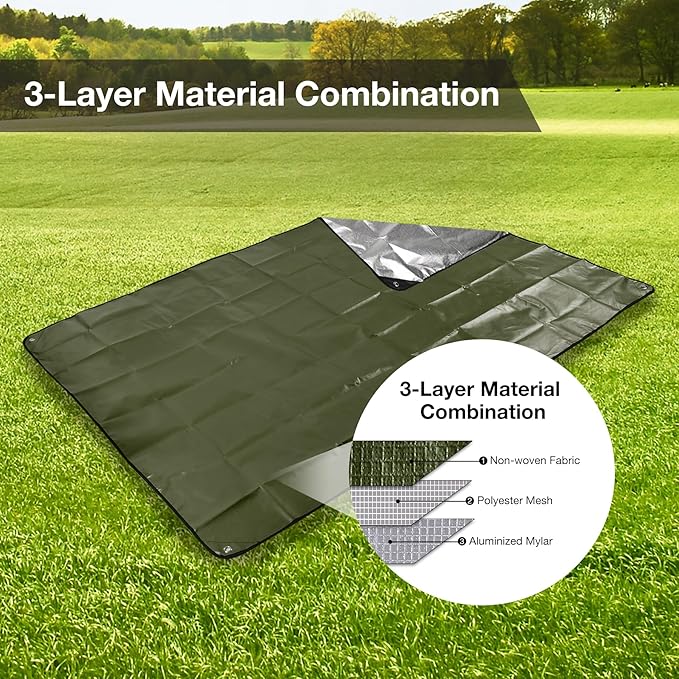 RedSwing 6 Pack Heavy Duty Waterproof Emergency Thermal Tarp Insulated Survival Blanket for Outdoor Camping Hiking and Emergency Shelter Green
