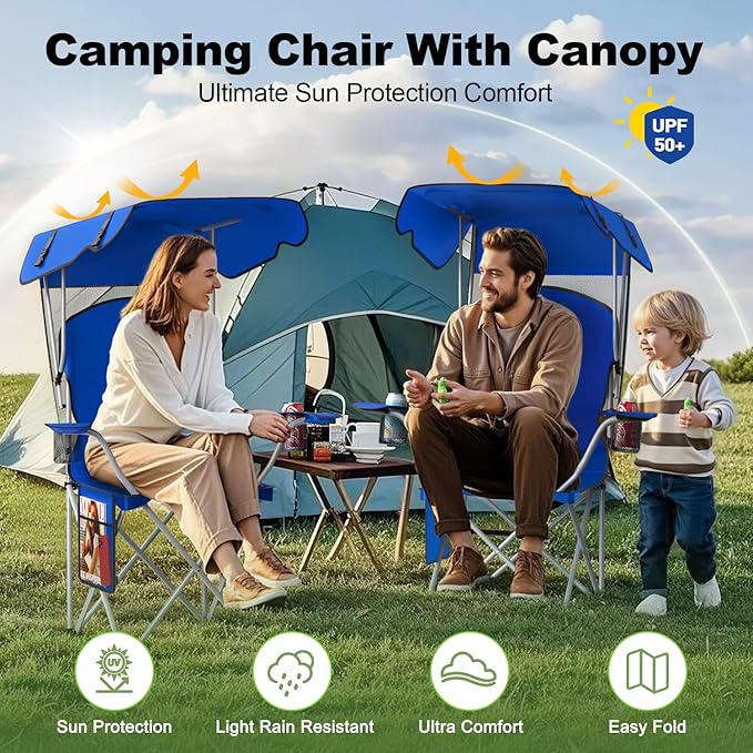Portable Camping Chair with Canopy - Folding Chair with Canopy Durable 600D Oxford Canopy Chair for Camping Beach Picnics Fishing &amp Sports