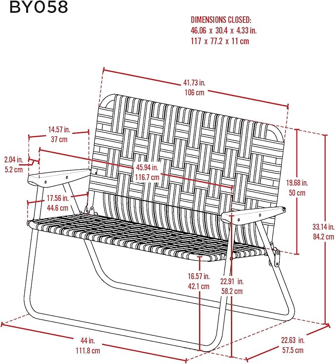 Camp &amp GO 16.5 High Seat Outdoor Double Wide Loveseat Web Folding Chair Blue/Red