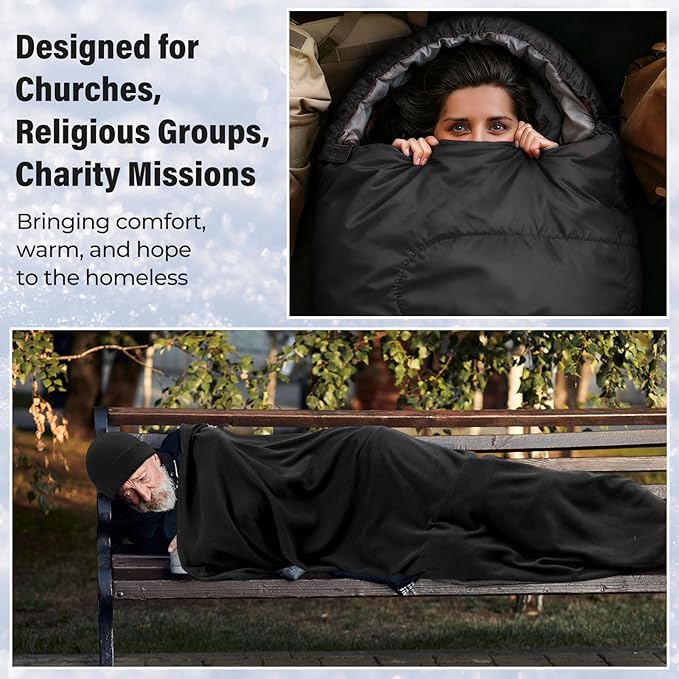 80 Pcs Homeless Care Package Sleeping Bags Adult Bulk with Winter Beanies Hat Gloves Scarf Cotton Liner Waterproof Sleeping Bag for Camping Outdoor Church Donation Emergency