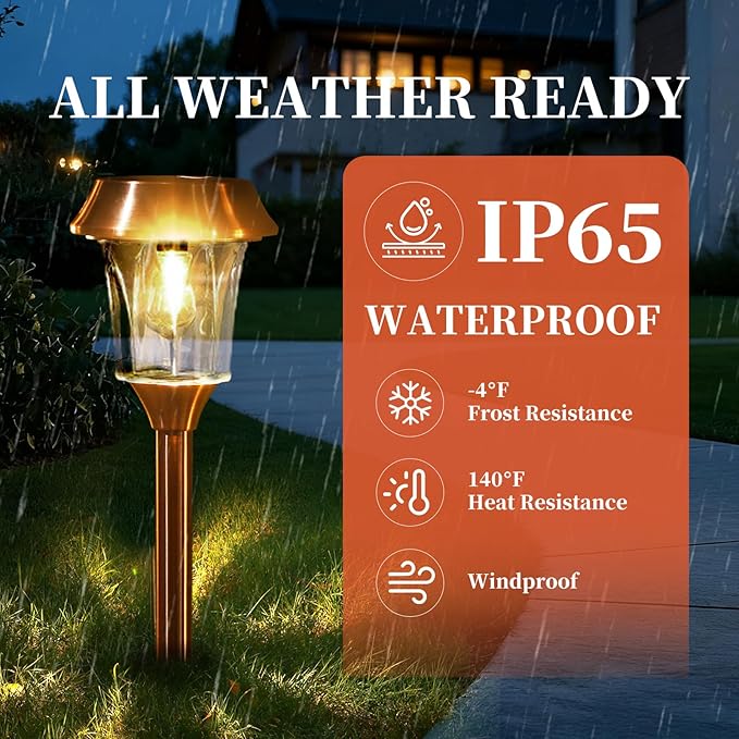 Solar Pathway Lights Outdoor 4 Pack Stainless Steel &amp Glass Solar Garden Lights Auto Dusk to Dawn IP65 Waterproof LED Path Lights for Yard Lawn Walkway Driveway