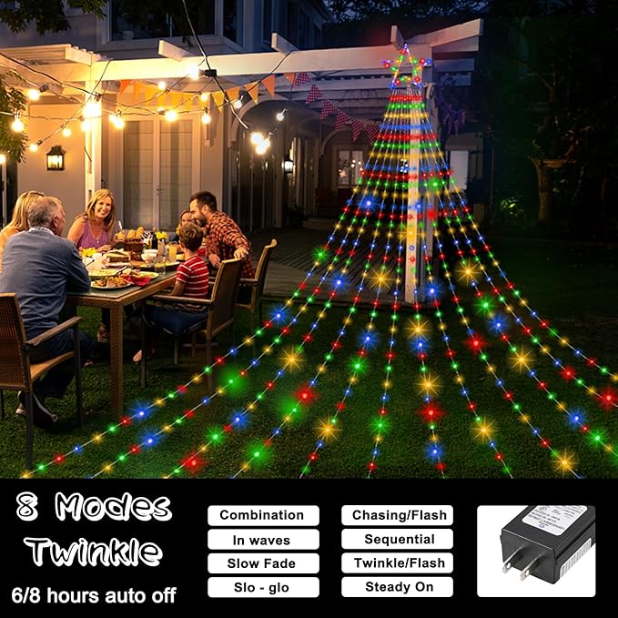 Onory 23FT Christmas Outdoor Waterfall Star String Lights 860 LEDs 8 Modes Waterproof for Yard Patio Party Decorations
