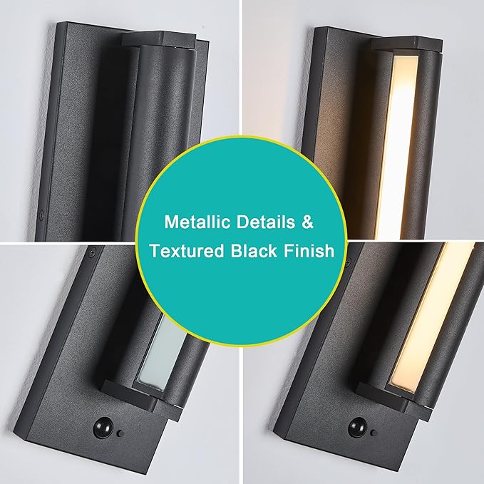 Modern PIR Motion Sensor Outdoor LED Wall Light with a Rotatable Beam and 245° Adjustment 3 Lighting Sensor Modes IP65 Waterproof Suitable for Porches Balconies Gardens Garages.