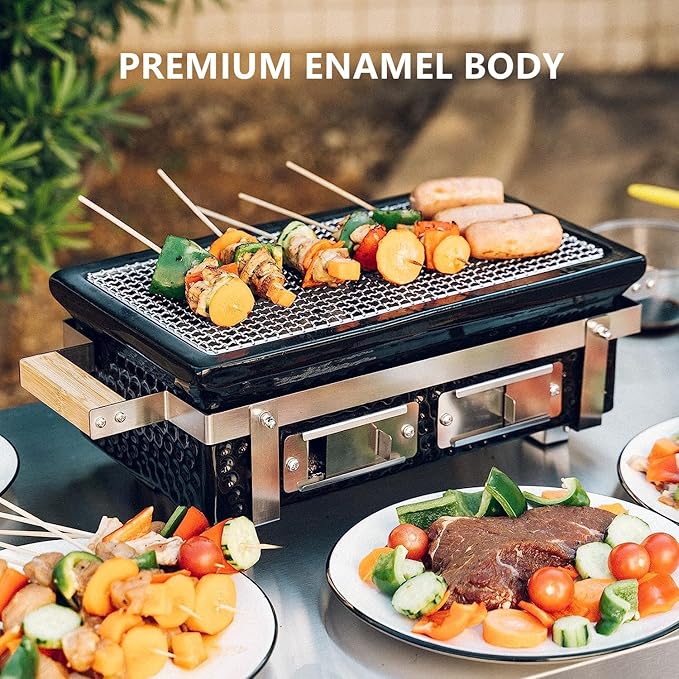 Charcoal BBQ Hibachi Grill with Grid Lifter Portable Yakitori Grill with Stainless Steel Grate Barbecue Stove for Outdoor Camping Picnic Patio Backyard Cooking GS306