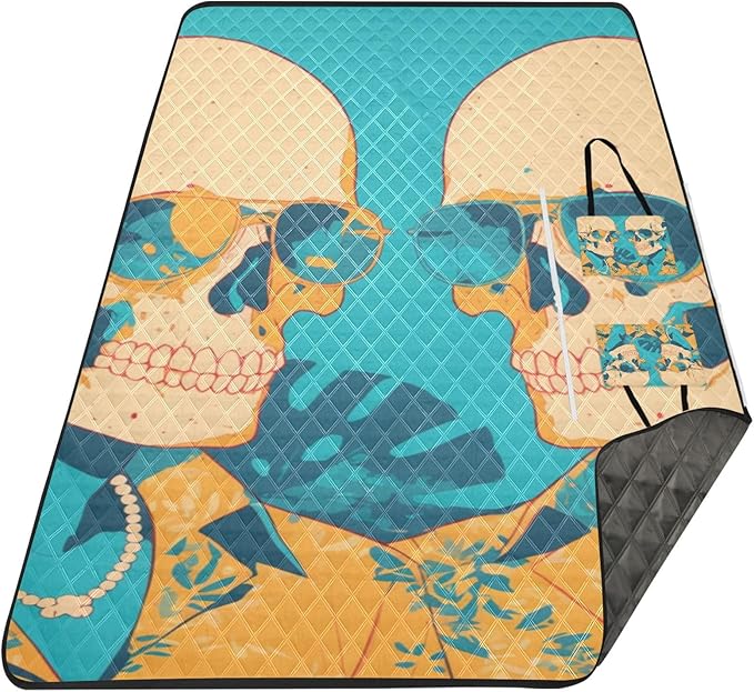 KLL Cool Human Skulls Orange Green Leaves Waterproof Picnic Essentials Large Hiking Beach Picnic for Adults Spring Gifts tapete para picnic