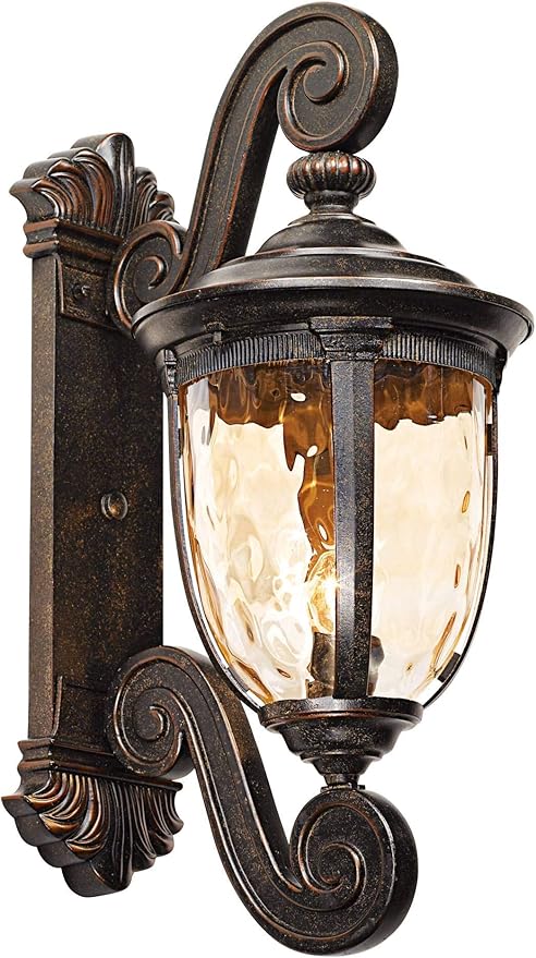 John Timberland Bellagio European Outdoor Wall Light Fixture Bronze Scroll 24 Champagne Hammered Glass Decor for Exterior House Porch Patio Outside Deck Garage Yard Front Door Garden Home