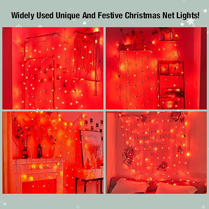 Led Red Christmas Net Lights Outdoor Christmas Bushes Lights 120Led 6ftx5ft Connectable Outdoor Indoor Mesh Net Lighting for Xmas Holiday Garden Lawn Shrubs Trees Bushes Decorations