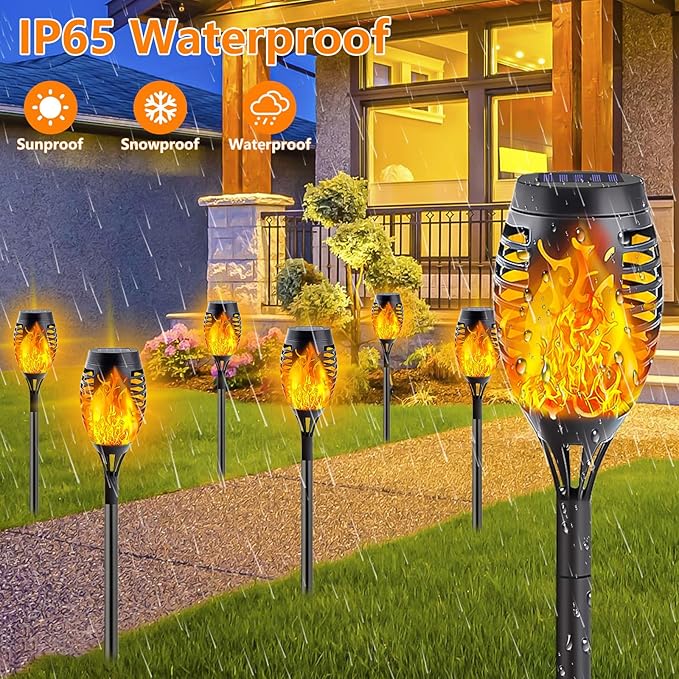 10Pack Solar Lights Outdoor Mini Solar Torch Lights with Flickering Flame for Garden Decor Solar Flame Lights Waterproof Solar Powered Outdoor Lights Solar Tiki Torches for Pathway Patio Yard Porch
