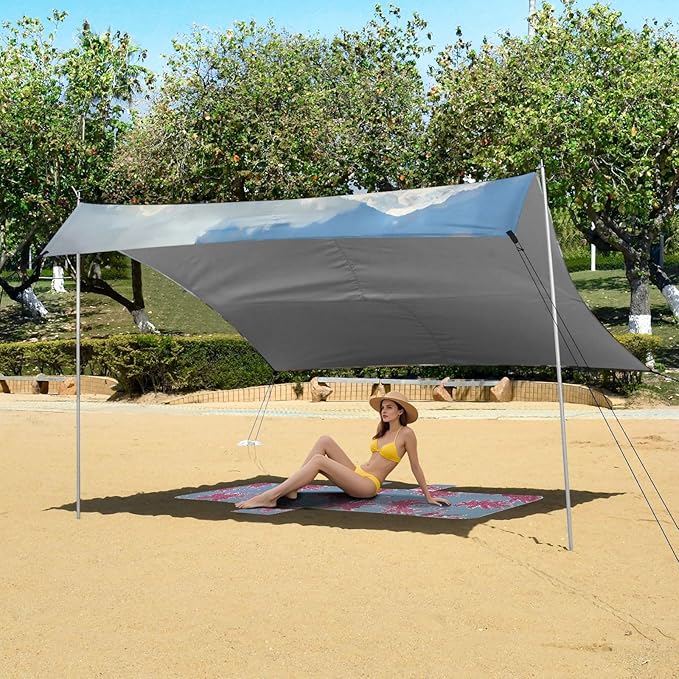 ALAZA Black Yak Snow Mountain Beach Tent Sun Shelter UPF50+ Protection Beach Shade Canopy w/ 4 Sandbags for Outdoor Camping Fishing Backyard Fun Picnic 10x9 ft