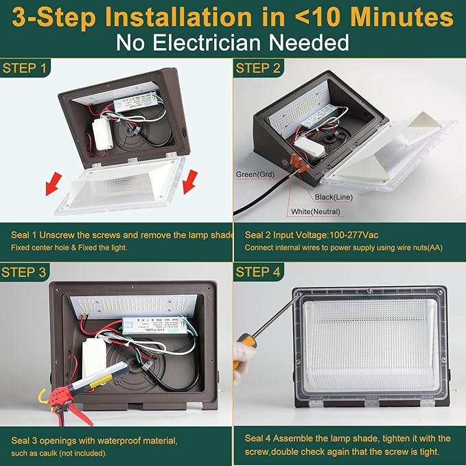 150W LED Wall Pack Lights 100-277v Dusk to Dawn with Photocell 22500Lm 5000K Daylight IP65 Waterproof Outdoor Exterior Lighting Energy Saving ETL | 5-Year Warranty(Height:10~20ft)-10Pack