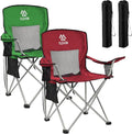 Elevon 2 Pack Camping Chair Portable Folding Chair with Arms and Side Pocket Collapsible Outdoor Chairs with Cup Holder and Carry BagGreen and Burgundy