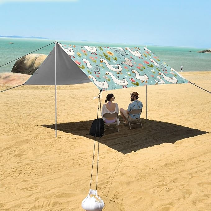 Camping Sun Shelters Hand Drawn Spring Pattern with Cute Cartoon Goose Beach Canopy 126 * 110.2in