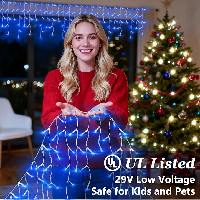 1620 LED 164ft Outdoor Christmas Lights 12 Modes Dimmable Curtain String Lights with 360 Drops Waterproof Twinkle Fairy Lights with Timer for Bedroom Window Holiday Wedding Xmas Decor Blue
