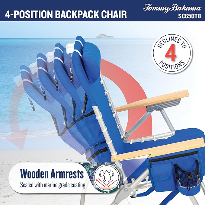 Tommy Bahama Hi-Boy 17 Seat Height 4-Position Lace-Up Suspension Folding Beach Backpack Chair