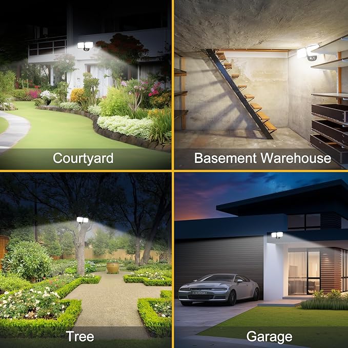 Rechargeable Battery-Powered Motion Light (1-3 Months Endurance) 2500LM Standard &amp 4000LM High-Brightness Dual Modes USB Charging Outdoor LED Flood Light for GarageYardPatioGarden (Brown) 2 P