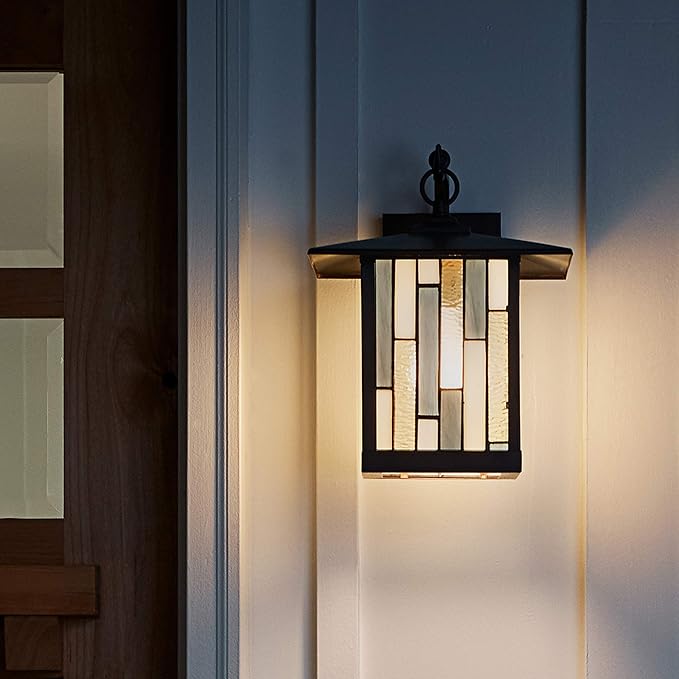 RIVER OF GOODS Stained Glass Outdoor Light Fixture - 11.75 H - Mission Style Porch Light - Tilda