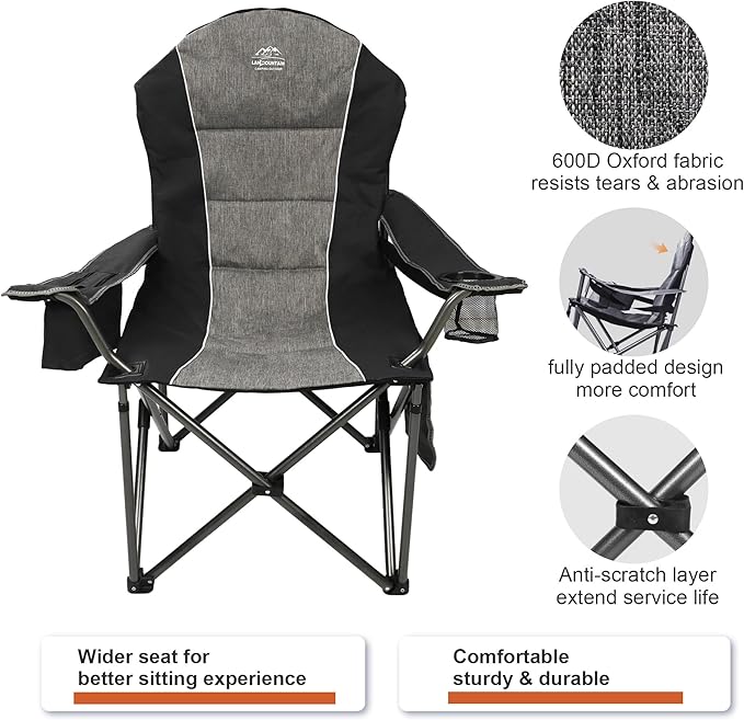 Camping Chairs for AdultsHigh Back Folding Camp Chair with Cup Holder and Cooler BagHeavy Duty Outdoor Lawn ChairsPerfect for CampingHikingPicnicsand Beach TripsBlack