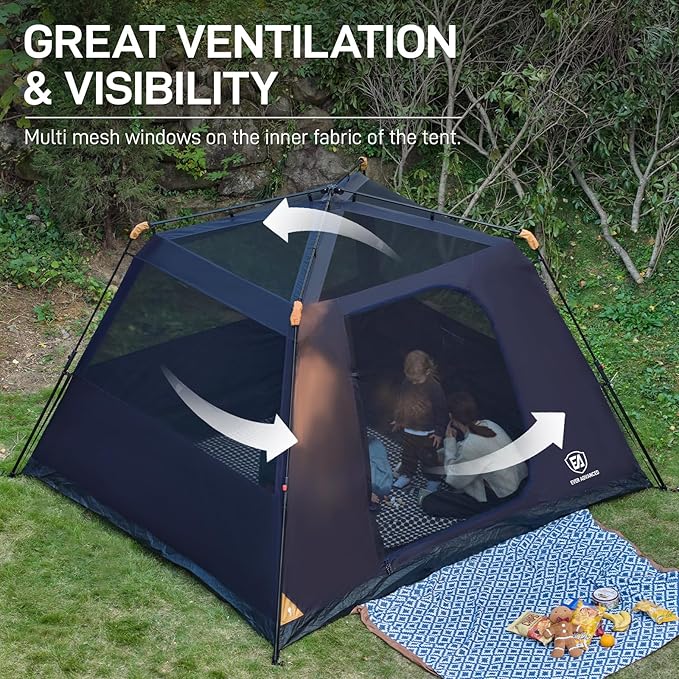 EVER ADVANCED Blackout Design 6 Person Camping Tent Instant Cabin Tent for Family with Vestibule and Large Mesh Windows 60s Easy Setup Double Layer Water-Resistant