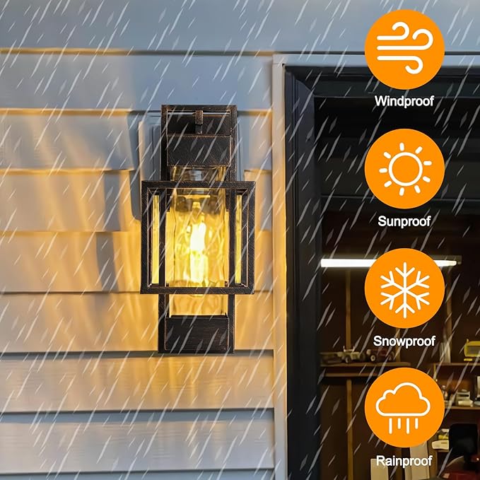 PARTPHONER Modern Outdoor Light Fixture Dusk to Dawn Outdoor Lighting 15 H Exterior Wall Sconce Waterproof Porch Light Outside Light for House with Water Glass for Garage Doorway Black Brushed Gold