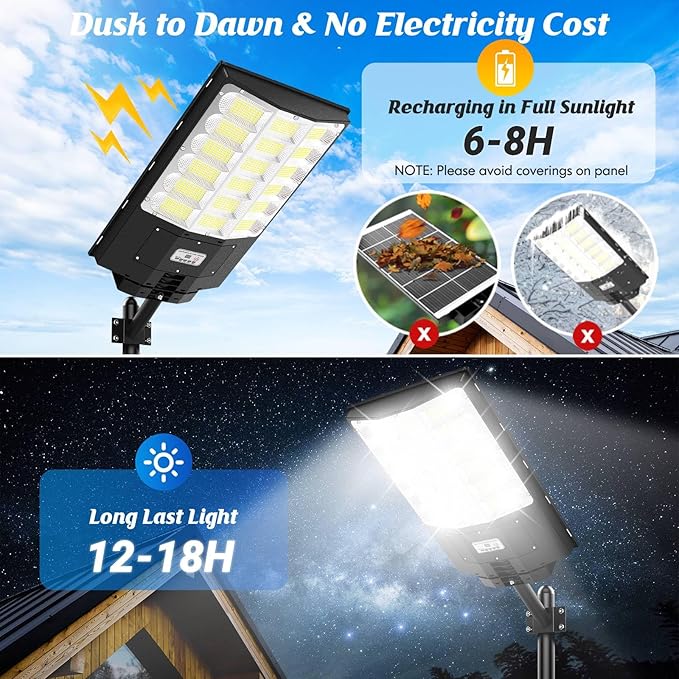 Solar Street Lights Outdoor 5000W 500000LM Waterproof Motion Sensor Solar Powered Flood Lights with Remote Control 8500K Dusk to Dawn Commercial Area Lighting for Outside Parking Lot 2-Pack