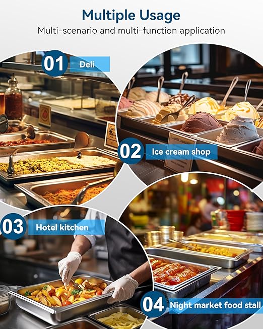 6 Pack Hotel Pans Full Size 2.5 Deep Stainless Steel Steam Table Pan 20.8 L x 12.8 W 22 Gauge Metal Commercial Catering Food Pans Anti Jam Food Storage Containers