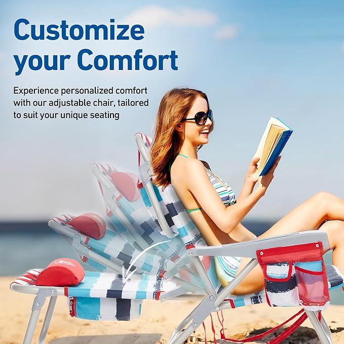 Banana Boat Folding Beach Chair Lightweight Backpack Chairs for Adults 5-Position with Lay Flat Outdoor Heavy Duty Beach Chair Red (1 PK)