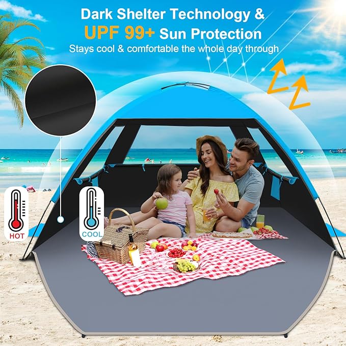 Gorich Beach Tent Sun Shelter for 3/4/6/8/10 Person with UPF 50＋ UV Protection Lightweight &amp Easy Setup Beach Shade Canopy Portable Beach Shade Tent Beach Cabana