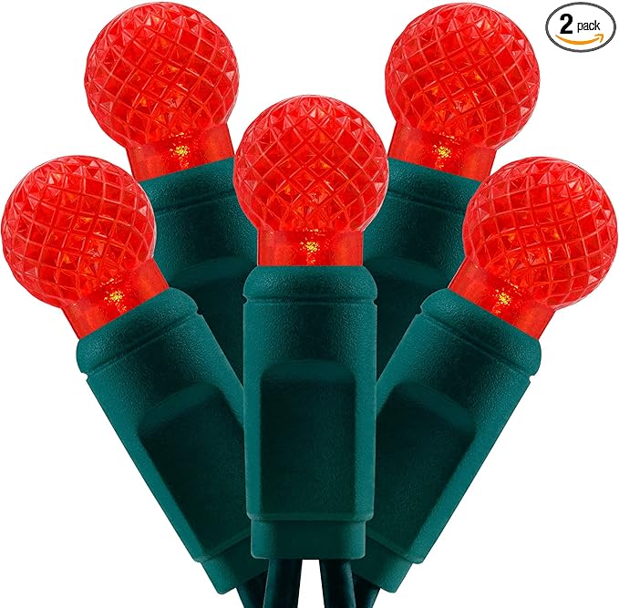 YULETIME Red One-Piece G12 Raspberry Christmas Lights 140 Count 48 Feet 2 Sets 70 LED 24 ft High Waterproof UL Certified String Light (Red)