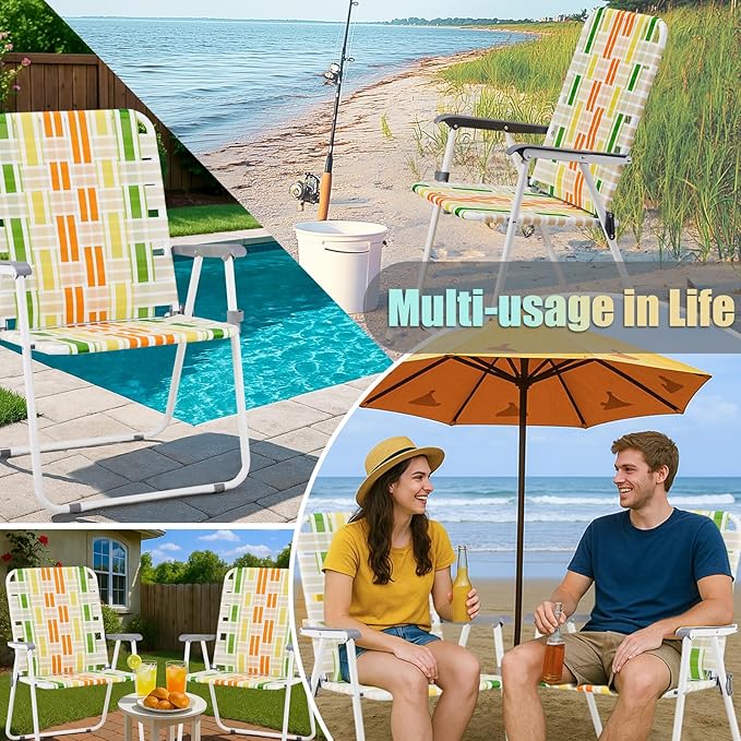 Outvita Webbed Lawn Chairs Set of 2 Foldable Metal Patio Chairs Stable Steel Outdoor Chair for Camping Fishing Beach Poolside Backyard and BBQ
