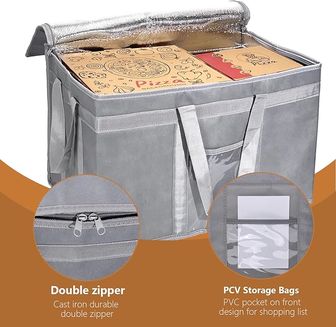 Yalin XXXL Large Insulated Cooler Bag Styrofoam Cooler of Keep Food Hot or Cold Reusable Double Zipper Food Delivery Bag for Grocery Shopping 23 W x 15 H x 14 D