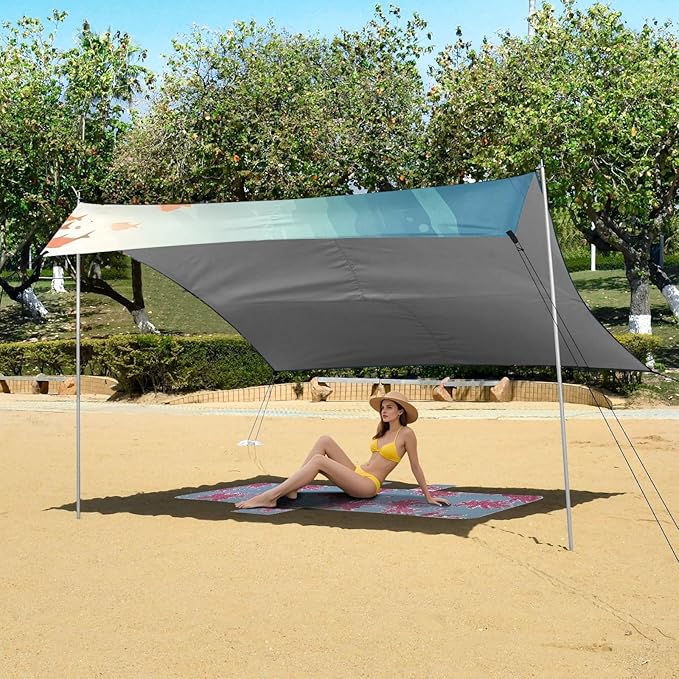 Sea FishCamping Sun Shelters 9.2 x 10.5 FT Beach Canopy Tent Sun Shade with Carrying Bag for Camping Trips Fishing Backyard Fun or Picnics 21340041